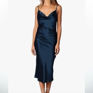 Women's Sleeveless Satin Slip Cowl Neck Dress